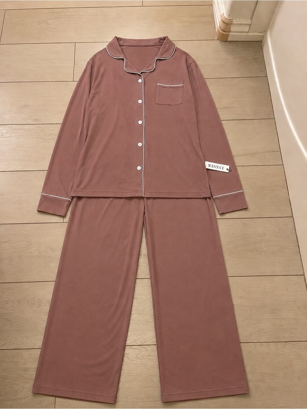 Women’s Pajama Set - Dusty Rose with White Piping